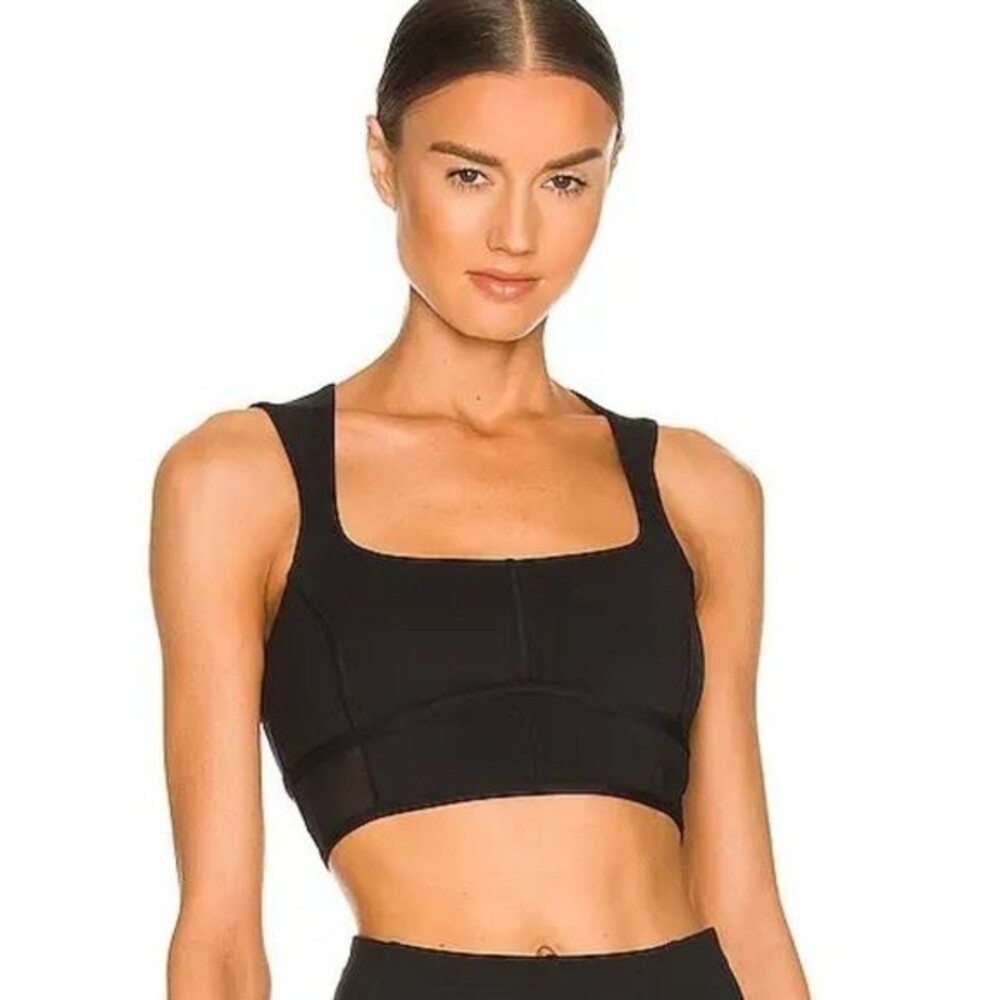 Bandier Le Ore Andria Black Mesh Panel Scoop Neck Sports Bra Women's 1X Revolve